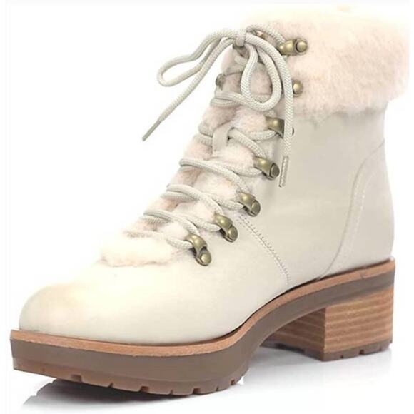 Kork-Ease Women's Winslet Winter Ankle Boot Cream Leather Sherling 7.5 New - Picture 1 of 8